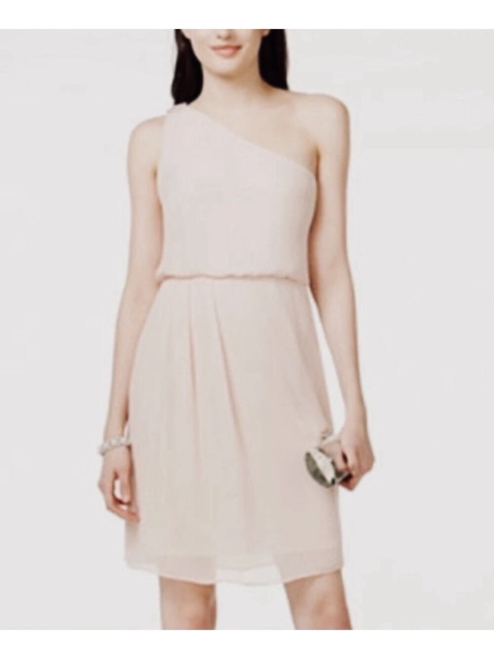 NWT Adrianna Papell Pink Blush One-Shoulder Chiffon Dress Size 4 - Picture 1 of 10